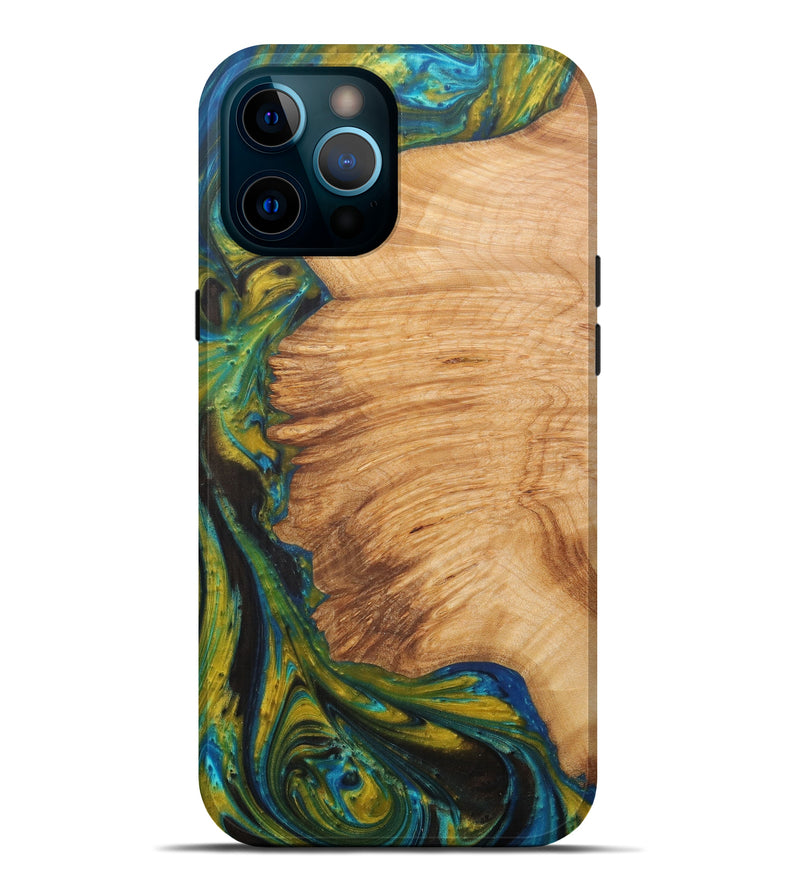 iPhone 12 Pro Max Wood+Resin Live Edge Phone Case - Guenna (Teal & Gold, 576734)
