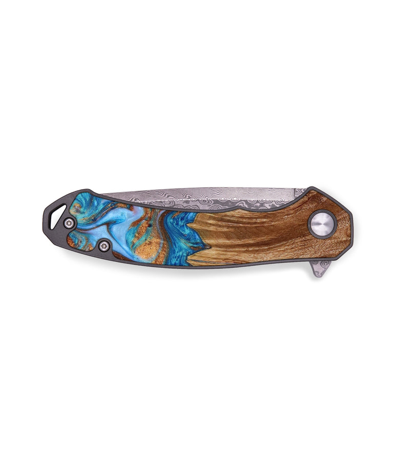 EDC Wood+Resin Pocket Knife - Frankie (Teal & Gold, 641910)