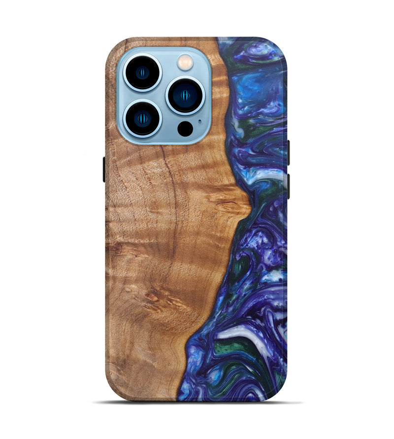 iPhone 14 Pro Wood+Resin Live Edge Phone Case - Priscella (Light Blue, 586728)