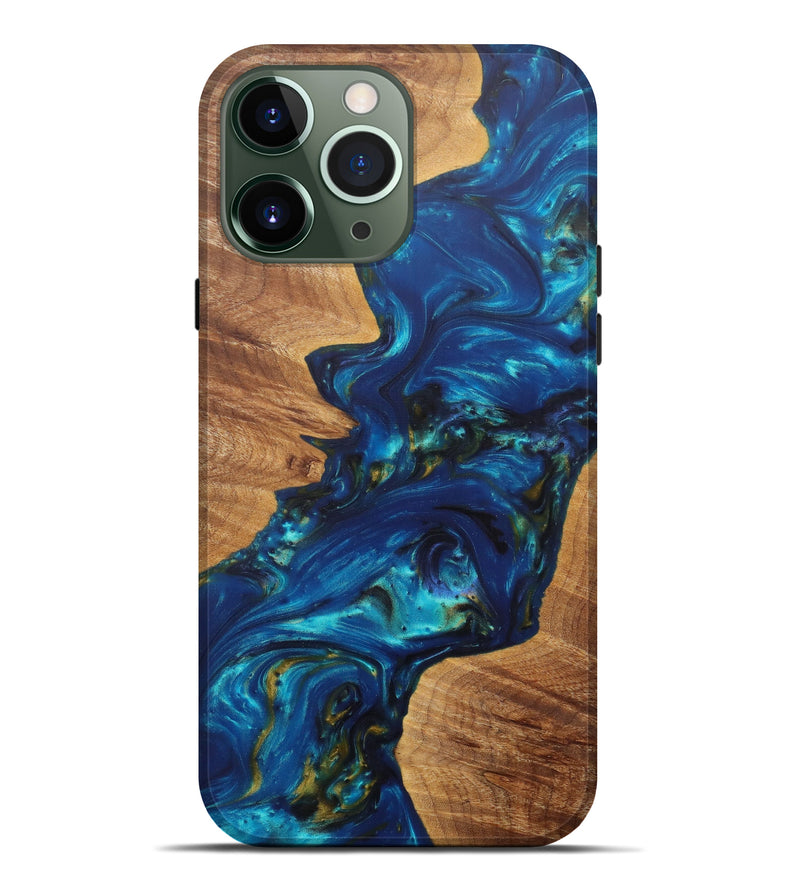 iPhone 13 Pro Max Wood+Resin Live Edge Phone Case - Hazel (Teal & Gold, 576733)