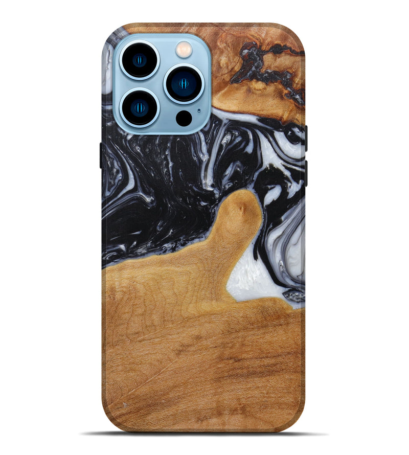 iPhone 14 Pro Max Wood+Resin Live Edge Phone Case - Jeannie (Black & White, 589828)