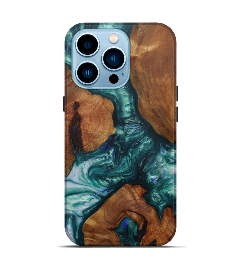 iPhone 14 Pro Wood+Resin Live Edge Phone Case - Rudie (Dark Green, 587029)